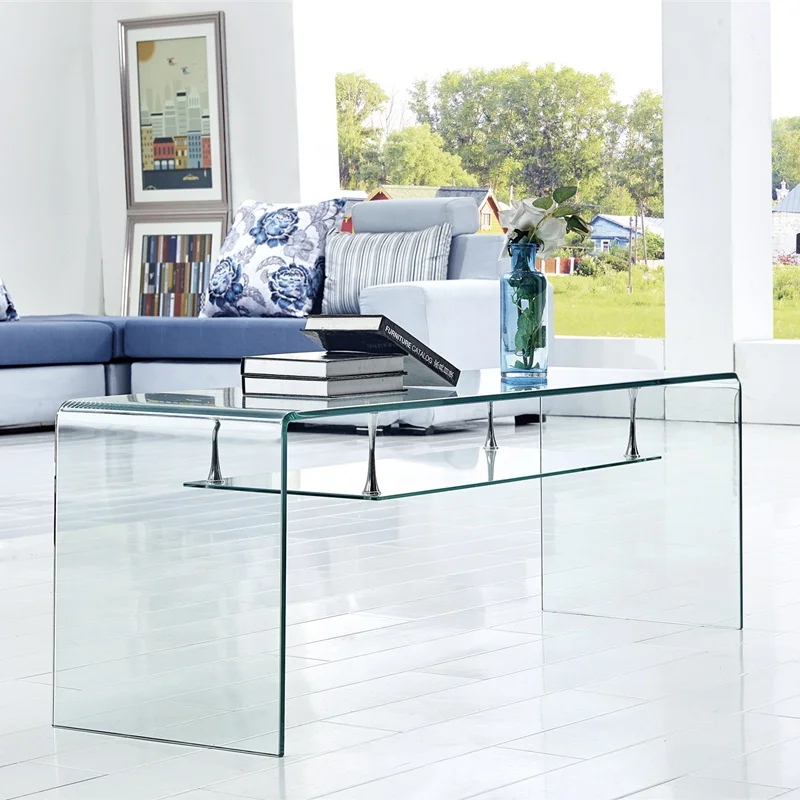 
Cheap Price Double Two Layers Morden TV Stand 12mm Clear Tempered Glass Top And 8mm Shelf Glass TV Stand For Home Furniture Sets 