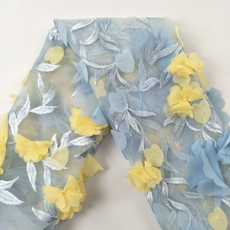 Elegant Design Guipure French Lace Fabric With Flowers New 3D Flowers With Appliques For Party