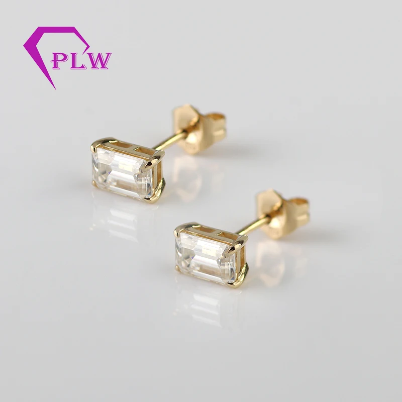Provence Moissanite Jewelry Pointed Prong Setting 5x7mm 1carat Emerald Cut Moissanite Earrings 18k Yellow Gold