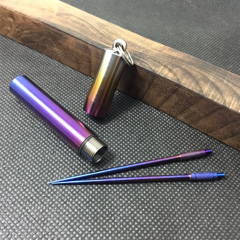 travel EDC tool Ti waterproof titanium toothpick holder capsule with keychain