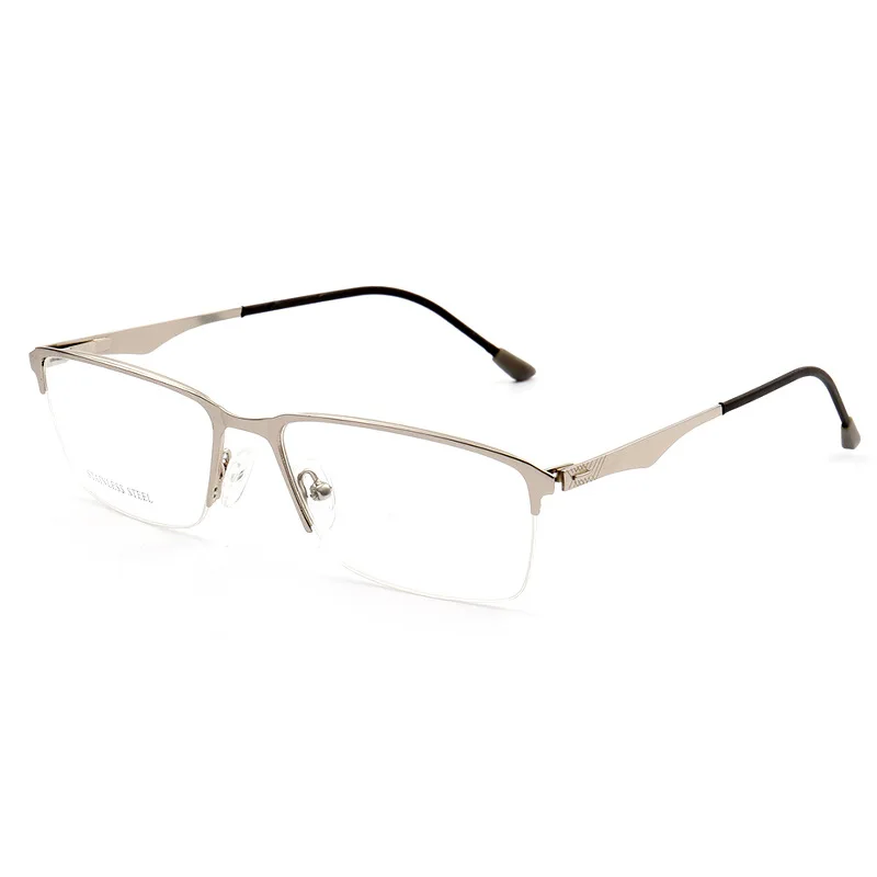 Mens Square Eyebrow Metal Optical  Frame with Demo Lenses Stainless Steel eyeglasses 2703