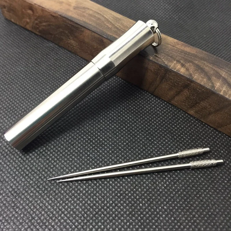 travel EDC tool Ti waterproof titanium toothpick holder capsule with keychain