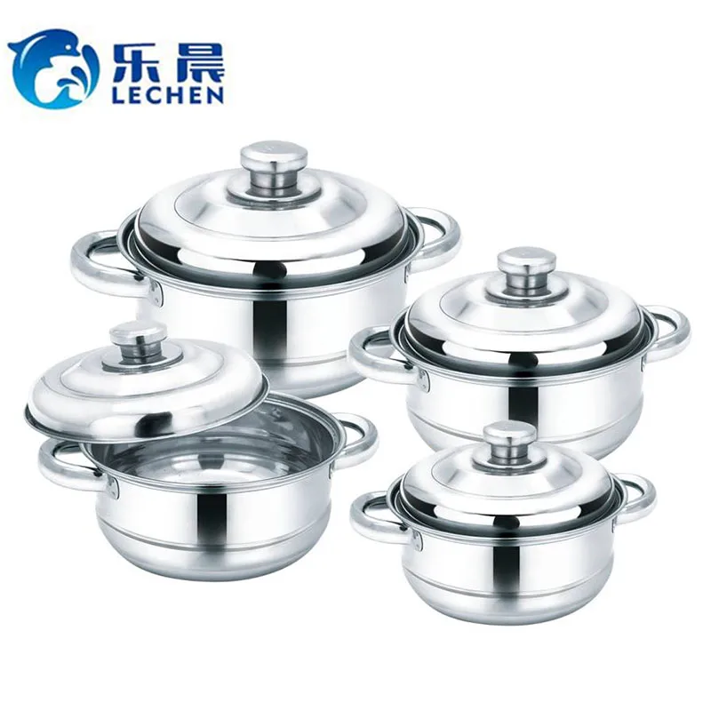 Cooking Pot Stainless Steel  Kitchen  Stainless Steel Stock Pot 3 Pieces 4 Pcs With Pipe Shape Handle Cooking Pot Cookware Set