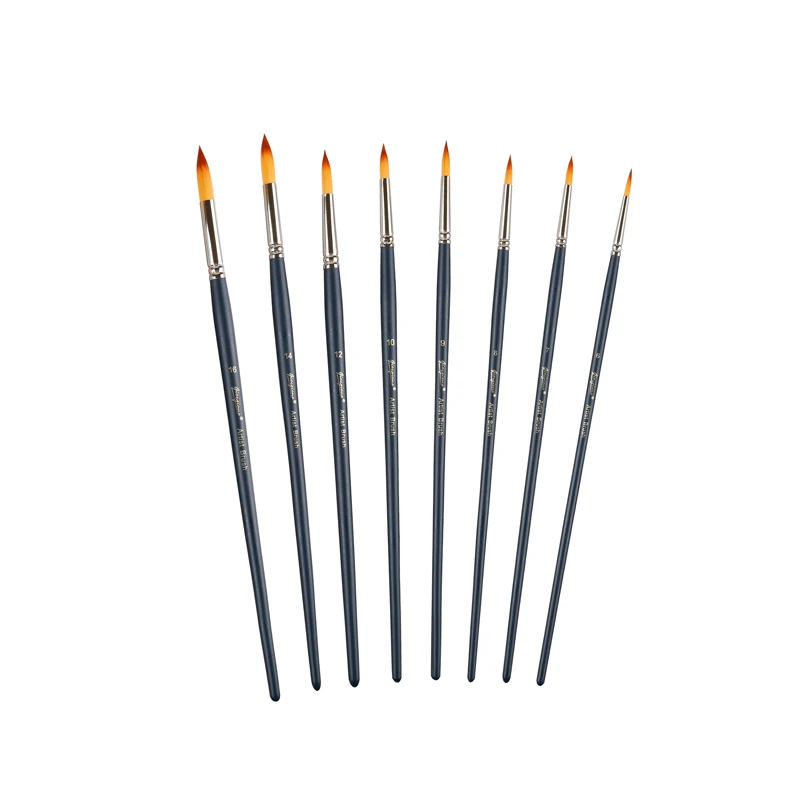 Деревянная ручка, серебряный медный наконечник, круглая форма, нейлоновая кисть для рисования акриловой масляной акварелью