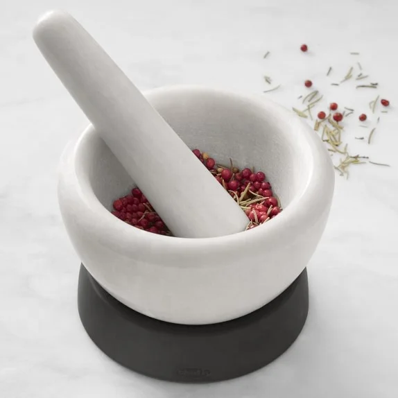 
Natural white marble mortar and pestle with silicone base 