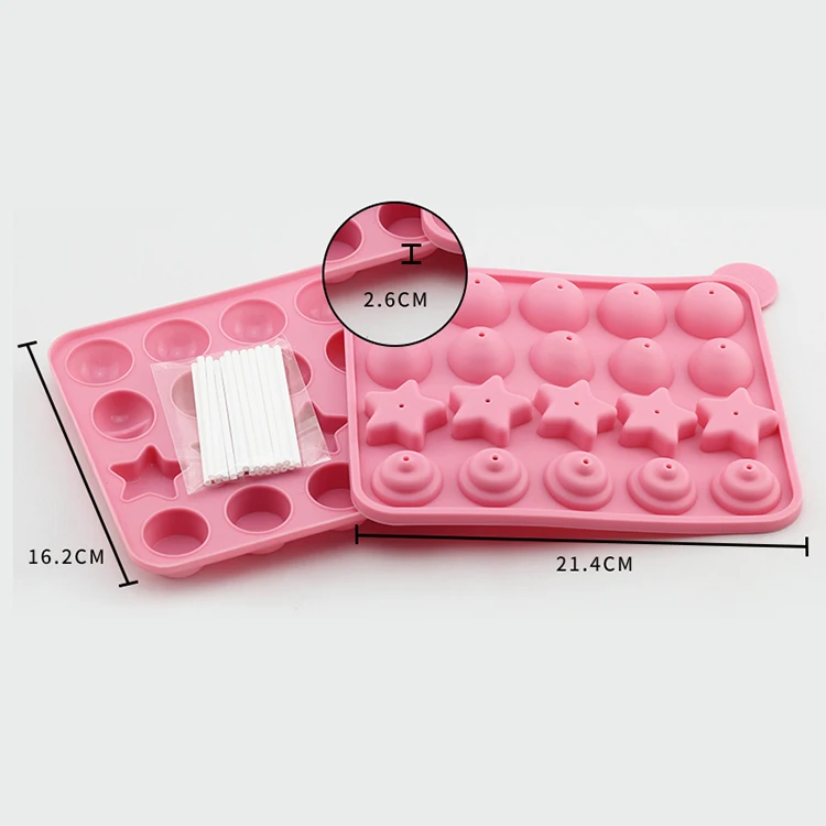 20 holes ECO-friendly Hard Candy cake pop mold tray DIY silicone Lollipop Mold with stick