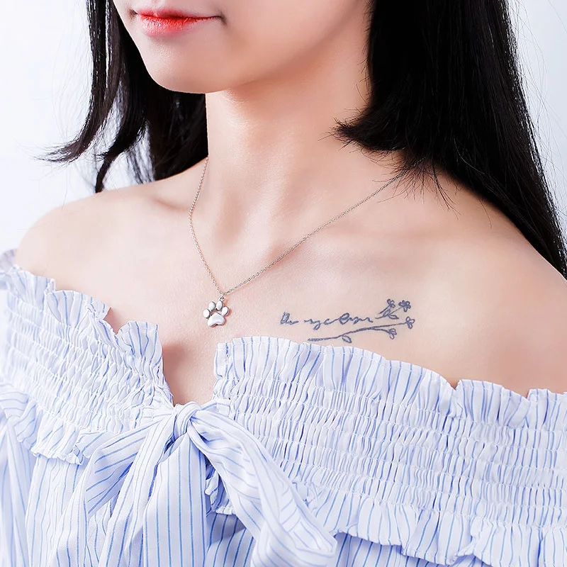 Drop Shipping 925 Sterling Silver 18k rose gold plated Animal Footprints Dog Cat Footprints Paw Necklaces Pendants