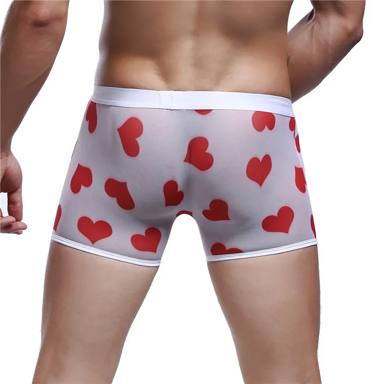 
print heart transparent mesh sexy underwear boxer briefs for men 