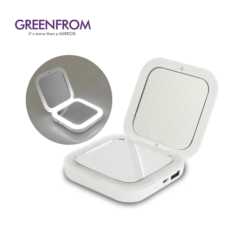 Rechargeable Compact Pocket Cosmetic Framed Plastic Mirror