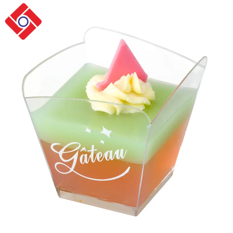 Custom Logo Printed Disposable Bachelorette Party Transparent Mini Square Plastic Fruit Jelly Dessert Cups