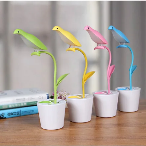 Portable bird design led rechargeable desk lamp led light lamp with pen holder and usb charging port