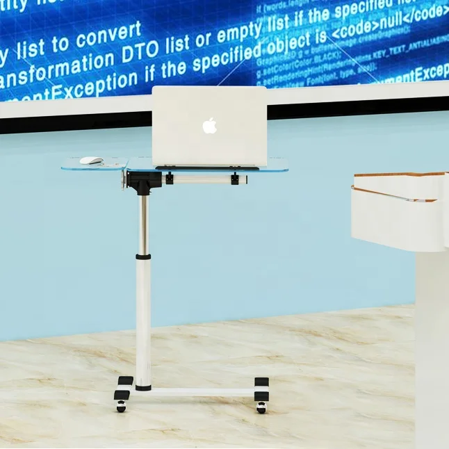 Office lifting desk height adjustable table laptop with wheel for bedroom furniture Tempered glass