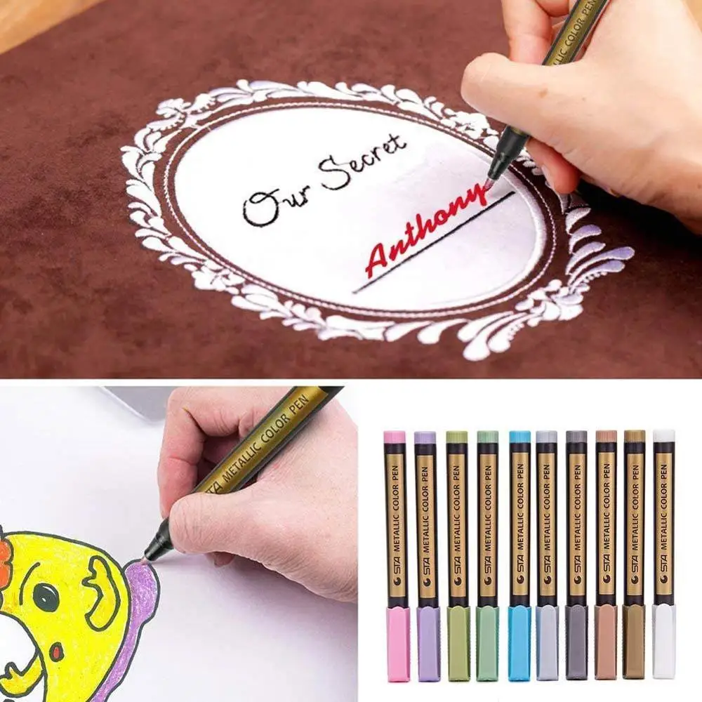 10 Colors Metallic Markers Pen Metallic Color Paint Pen for Ceramic Painting, Glass, Photo Album, Card Making