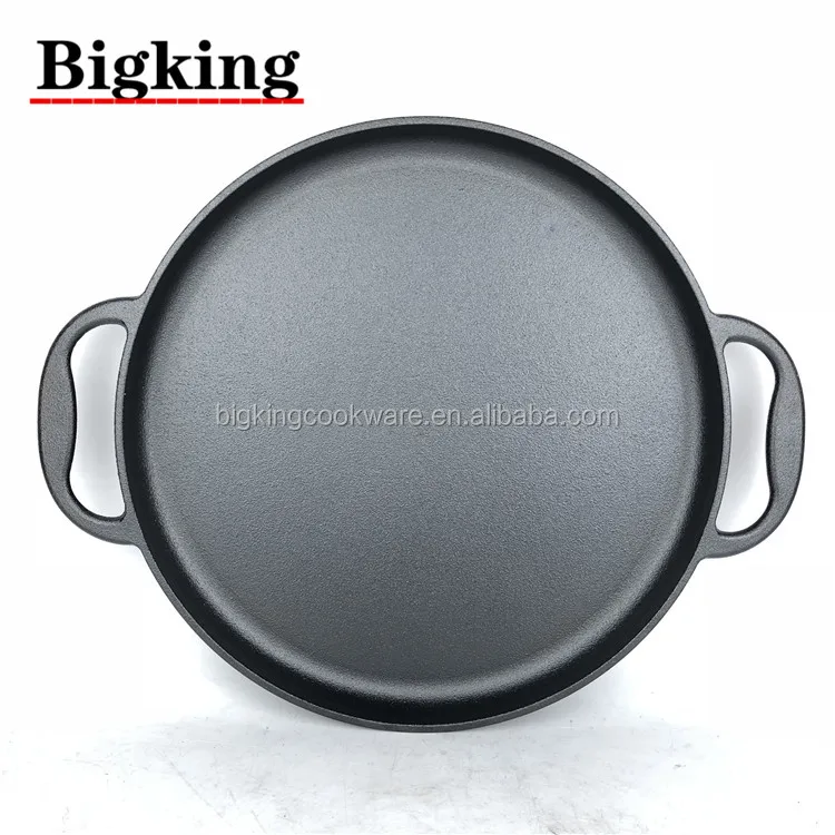 14 Inch Cast Iron Baking Pan. Pre-Seasoned Round Baking Pan with Dual Loop Handles for Pizza or Baking