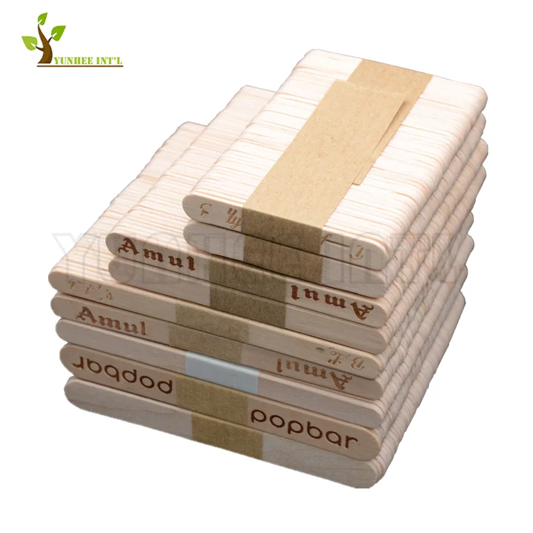 FSC Approved 75mm Birch Wood Flat Ice Cream Spoon Paper Wrapped