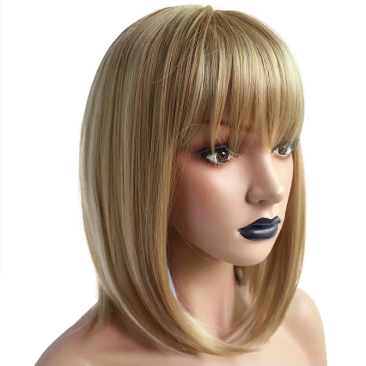 
#613 Straight synthetic hair wigs With Bangs For Women lace front wigs hair extension Heat Resistant bobo Hairstyle Cosplay wigs 