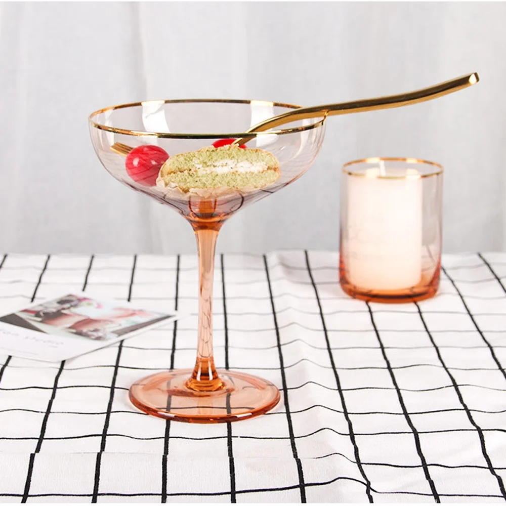 
Lovely Precious Fairytale Gold Rims Candle Holders Crystal Glass Pink Gold Rim Candle Holder 
