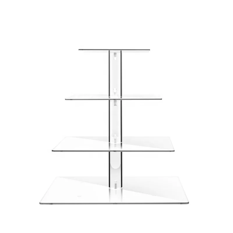 Clear acrylic 4 tiers macaron tower stand square birthday macaron cake display stand