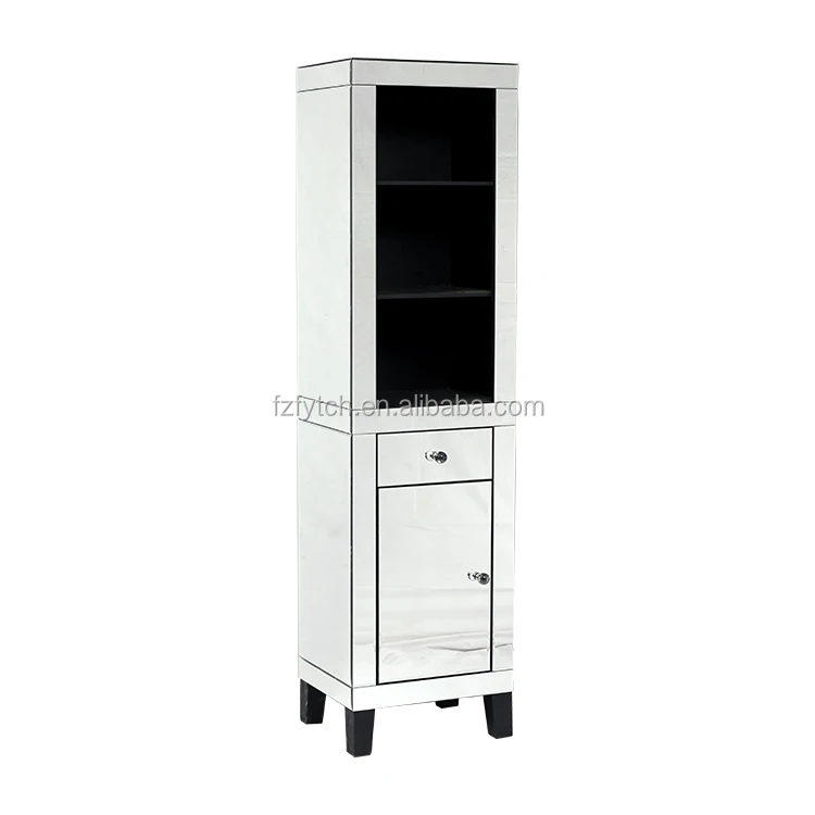Venetian Mirrored Tall Cabinet Luxury Shelving Unit Storage Cupboard for Living Furniture