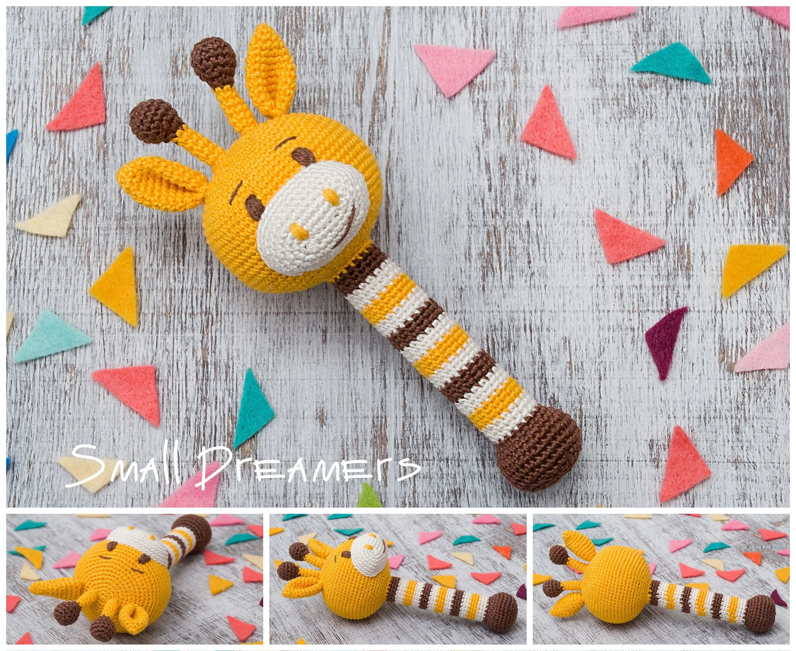 
Handmade Baby Amigurumi Giraffe Panda Animal Stuffed Crocheted Baby Rattles Toys 