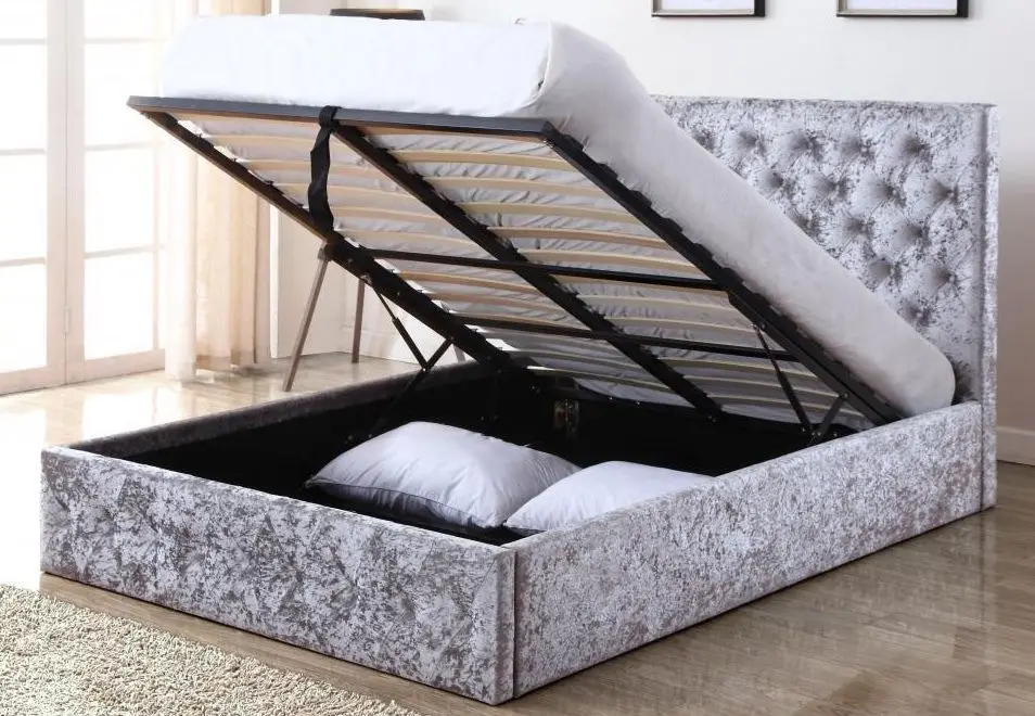Velvet gas lift storage  bed frame double queen king size