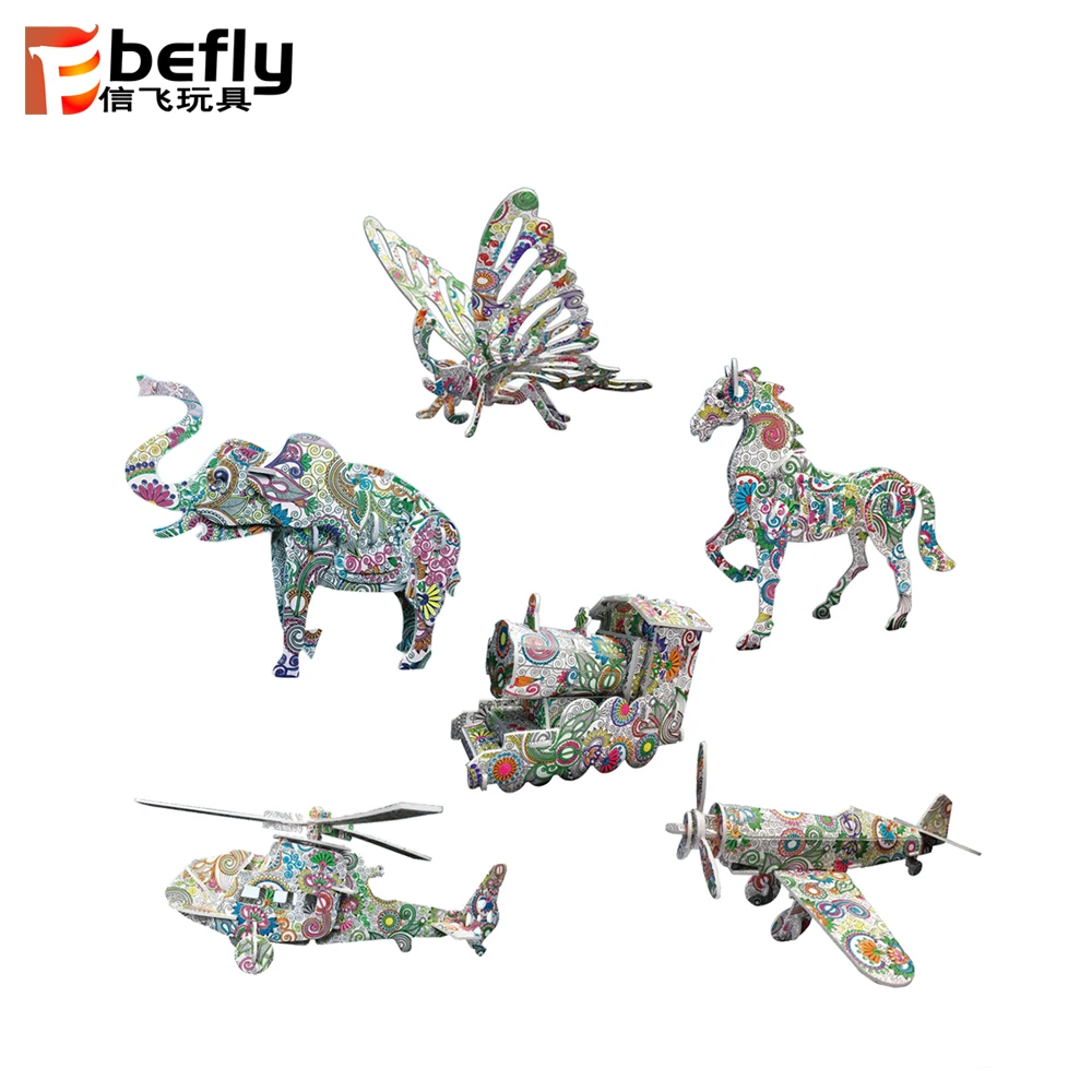 Enlighten children game toy 3d diy puzzle painting kit