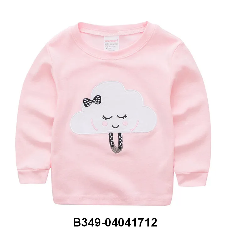 children wear 2pcs set Lovely pink tops and dark blue pants print cloud pattern Baby soft fabric sleepwear