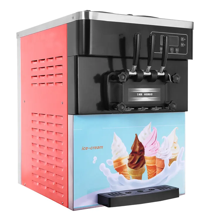 2023 Table Top Rainbow Soft Ice Cream Machine Automatic Food Grade Frozen Yogurt Gelato Maker wth Strawberry Flavor