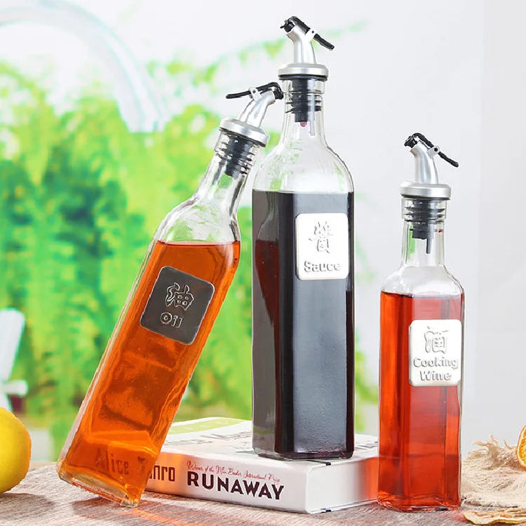 
500ML Round Glass Olive Oil Bottle Vinegar Sauce Bottle for Oiler Cruet, 250ML 100ML 1000ML 