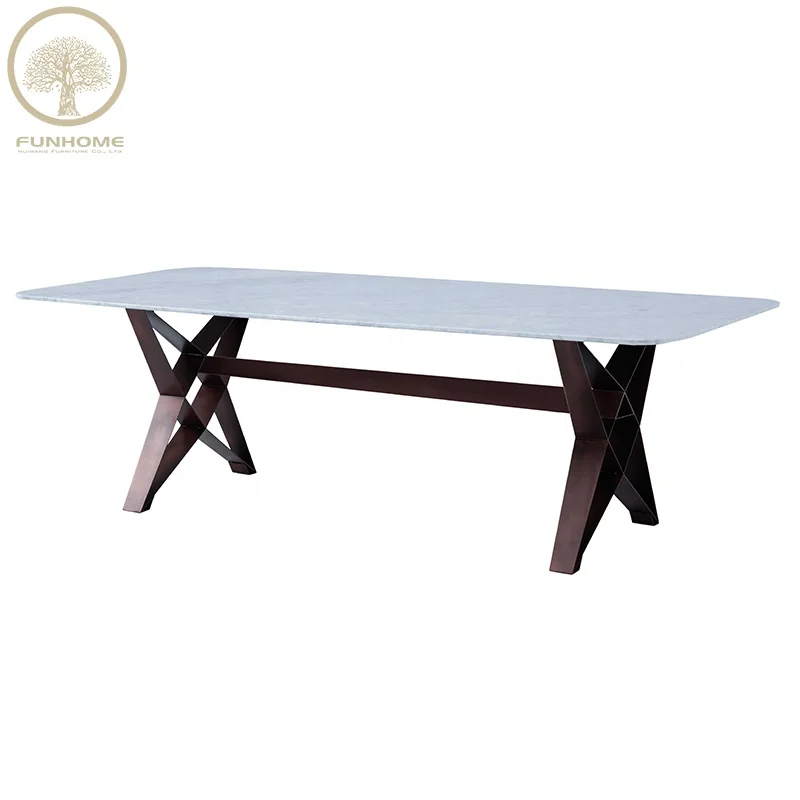 Luxury European Style White Marble Top Metal Frame Dining Table