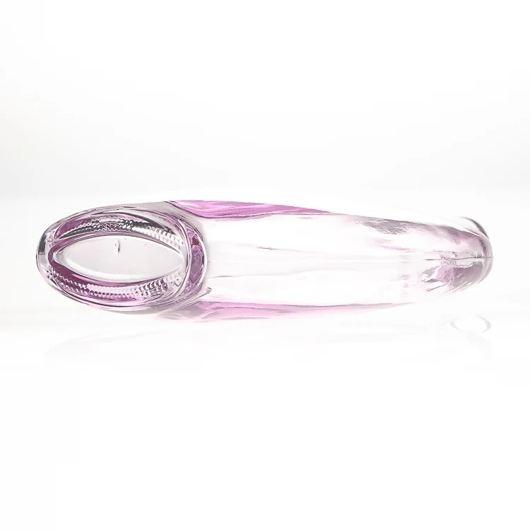 New Design 540ml 18oz Flat Round Clear Pink Aroma Diffuser Bottle Crystal Glass Vase with Reed Stick Flower