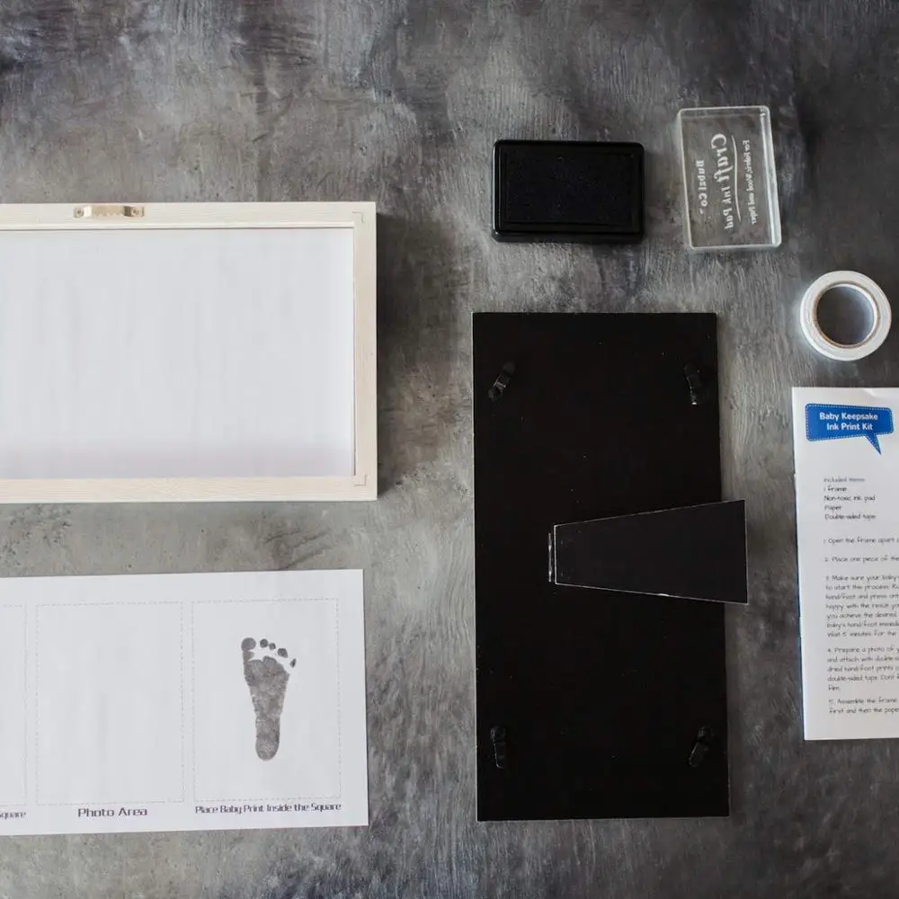 
Newborn Baby Handprint Footprint Photo Frame Kit For Gifts Wooden Home Decor 