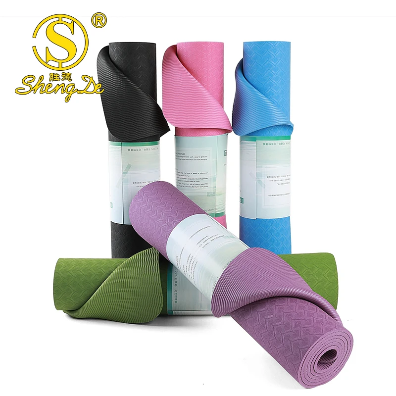 Support Drop Shipping Cheap Mat Yoga Non Slip TPE 6mm Yoga & Pilates 1pc Packing with Rope Strap,12pcs Per Carton 2pcs 1000g