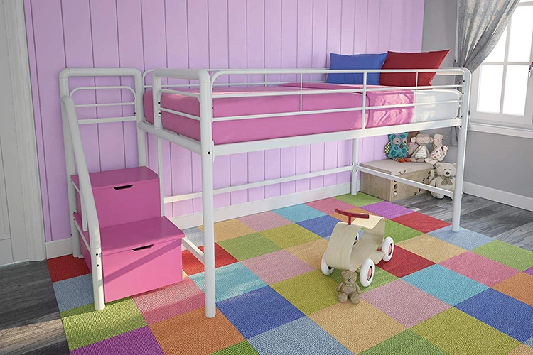 Kids children double bunk bed for sale cheap with locker metal bunk beds