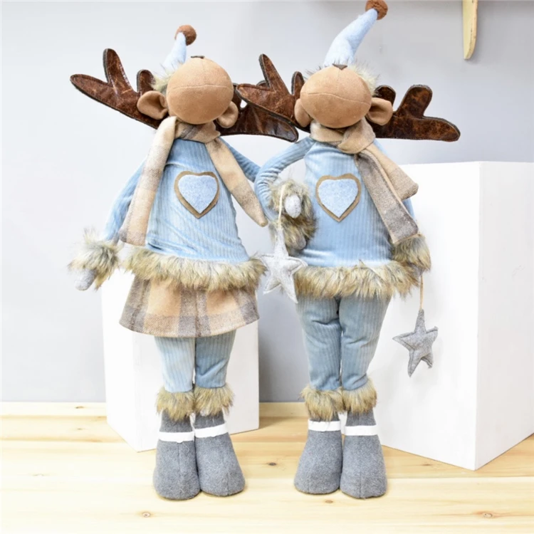 72cm xmas gift elk home decorations standing moose christmas decor wholesale blue fabric reindeer with star hanging