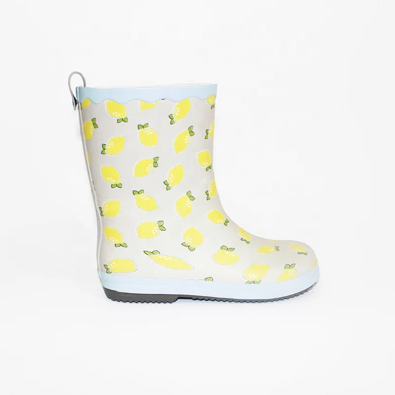 Fashion strap lemon yellow cartoon cheap kids rain children rubber boots wholesale
