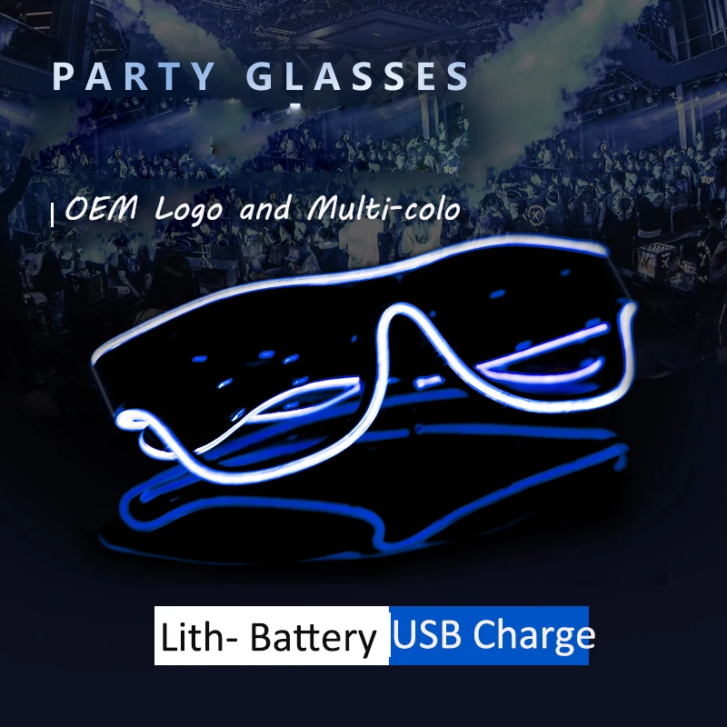 Перезаряжаемые через USB очки El для Amazon, лидер продаж, оптом, светодиодные мигающие очки с литий-ионным аккумулятором