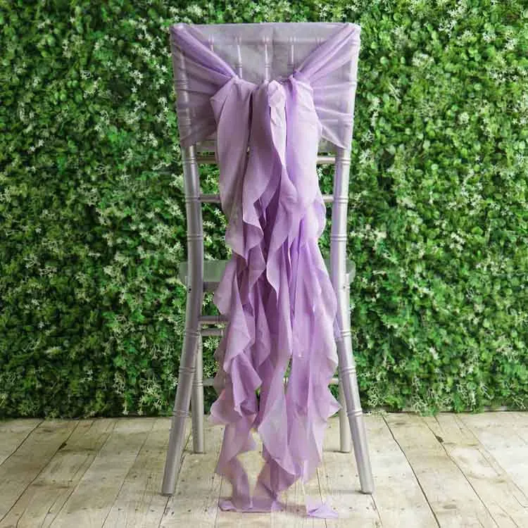 Violet Amethyst Chiffon Hoods With Ruffles Willow Chiffon Wedding Chair Sashes