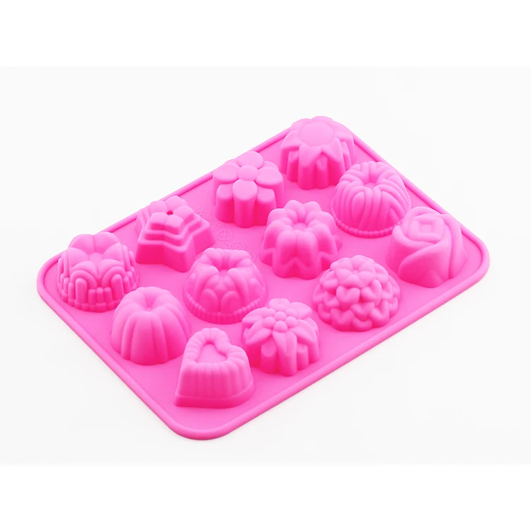 12 Holes Custom Cake Chocolate Jelly Pudding Dessert Baking Molds Silicone Bakeware Mold With Flower Heart Shape