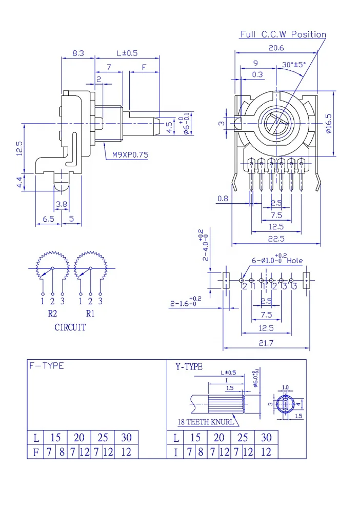 HW-164K-1 Best quality dust resistance plastic shaft Rotary Potentiometer with bushing option