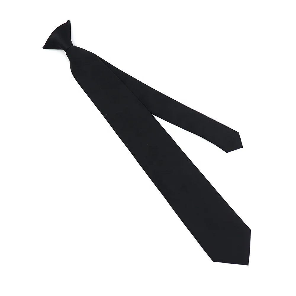 Easy Neck Tie Pretied Formal Polyester Satin Men Police and Security Wholesale Solid Color Tuxedo Black Clip On Ties
