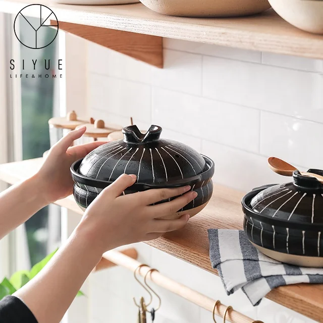 Керамическая кастрюля, японские глиняные кухонные кастрюли, кухонные кастрюли для супа, наборы посуды, домашняя Горячая кастрюля, черные кастрюли с крышкой 1145