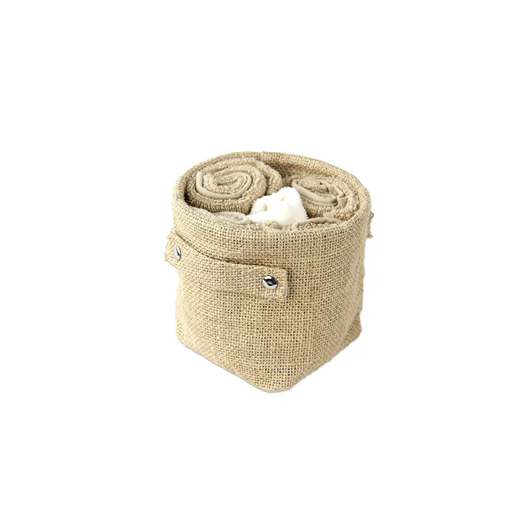 Organizer Box Bins Jute storage basket mini desk storage basket for  Cotton Linen Foldable basket with Handle