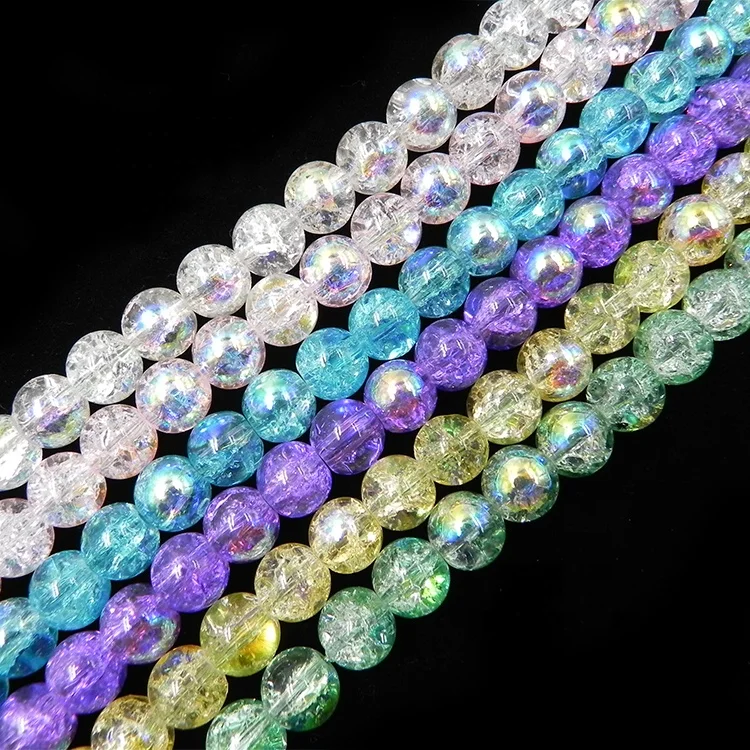 stock for sale  8mm 10mm high reflective glass beads crackle glass beads with AB for jewelry accessories