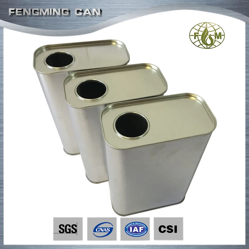 1 liter square metal tin can bottle container with plastic cap for engine oil