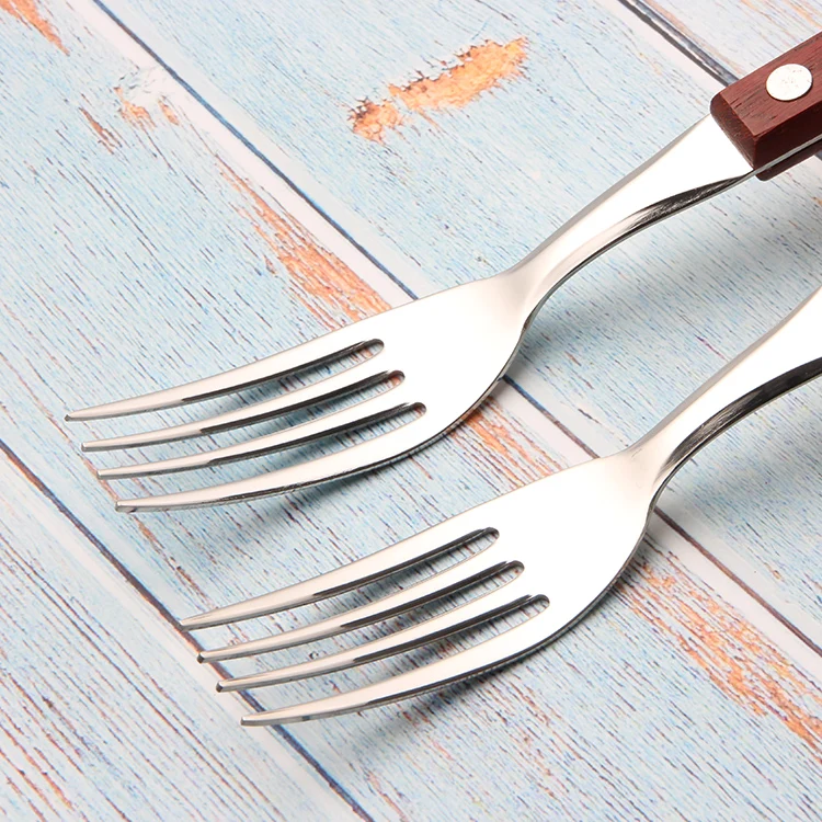 stainless steel silver restaurant hotel spoon fork flatware set with wooden handle