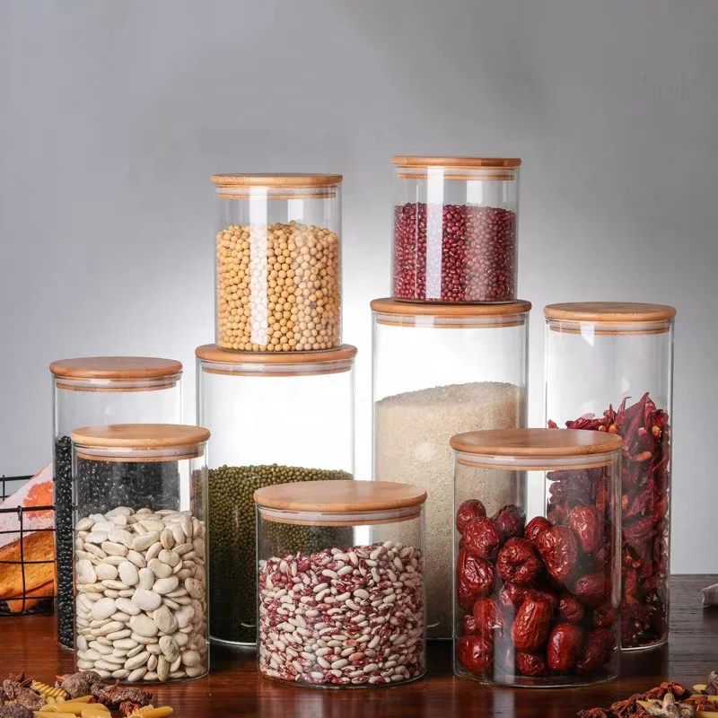 Custom Pyrex Spice Glass Jar with Sealed Wooden Lid Amazon Top Seller Modern Design Food Storage Jar Safe for Tea Kitchen Use