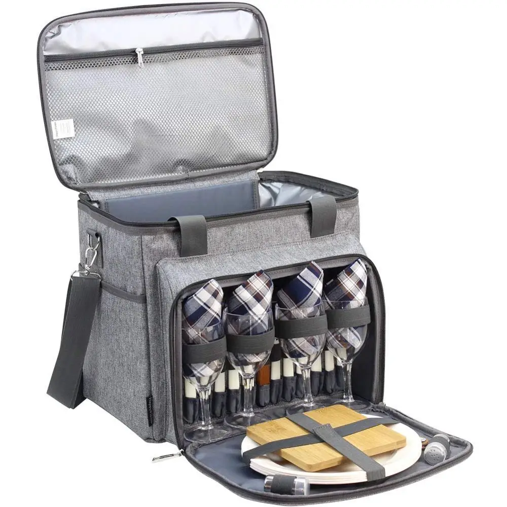 
Insulated Cooler Tote Bag for Picnic with 4 Tableware Set Formed Lid as Picnic Table Outfit - Hard EVA 4 Persons PG0427-03 ODM 