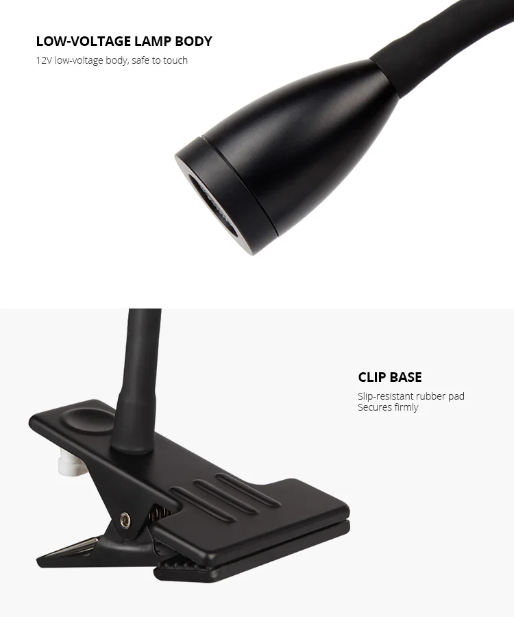 Savia flexible gooseneck reading lamp LED aluminium study table light headboard adjustable reading lights desk lamp with clip