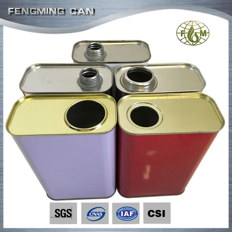 1 liter square metal tin can bottle container with plastic cap for engine oil